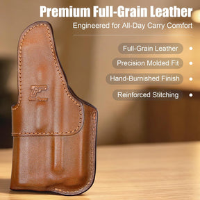 Sig P320 Compact / M18 IWB Brown Leather Holster w/Olight Baldr S / Baldr Mini / RL Mini - Light-Bearing Optic Cut, Also Fits P320 XCarry & XCompact, 1.5"-1.75" Belts, Right Hand