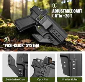 Glock 17/19 IWB Holster with Claw - Optic Cut, Adjustable Ride Height & Retention, Fits G19X/34/44/45 (Gen 1-5), G32 (Gen 3-4) & MOS Models, Right Hand GUN & FLOWER