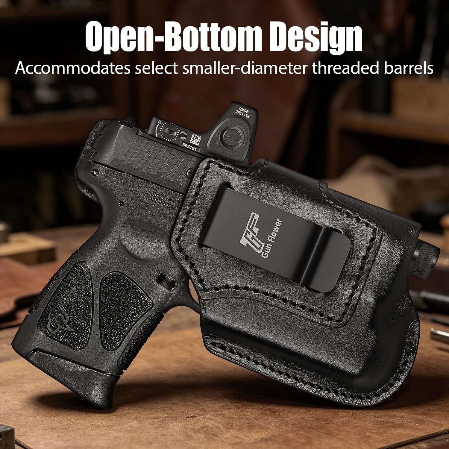 Taurus G3C / G2C / G2S IWB Black Leather Holster w/Olight Baldr S / Baldr Mini / RL Mini - Light-Bearing Optic Cut, Also Fits PT111 / PT140, 1.5"-1.75" Belts, Right Hand