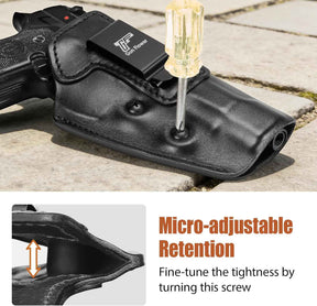 Beretta 92FS IWB Leather Holster - Optic Cut Concealed Carry, Adjustable Retention, Fits 1.5"-1.75" Belt, Premium Leather Inside Waistband, Black Right Hand - GUN & FLOWER