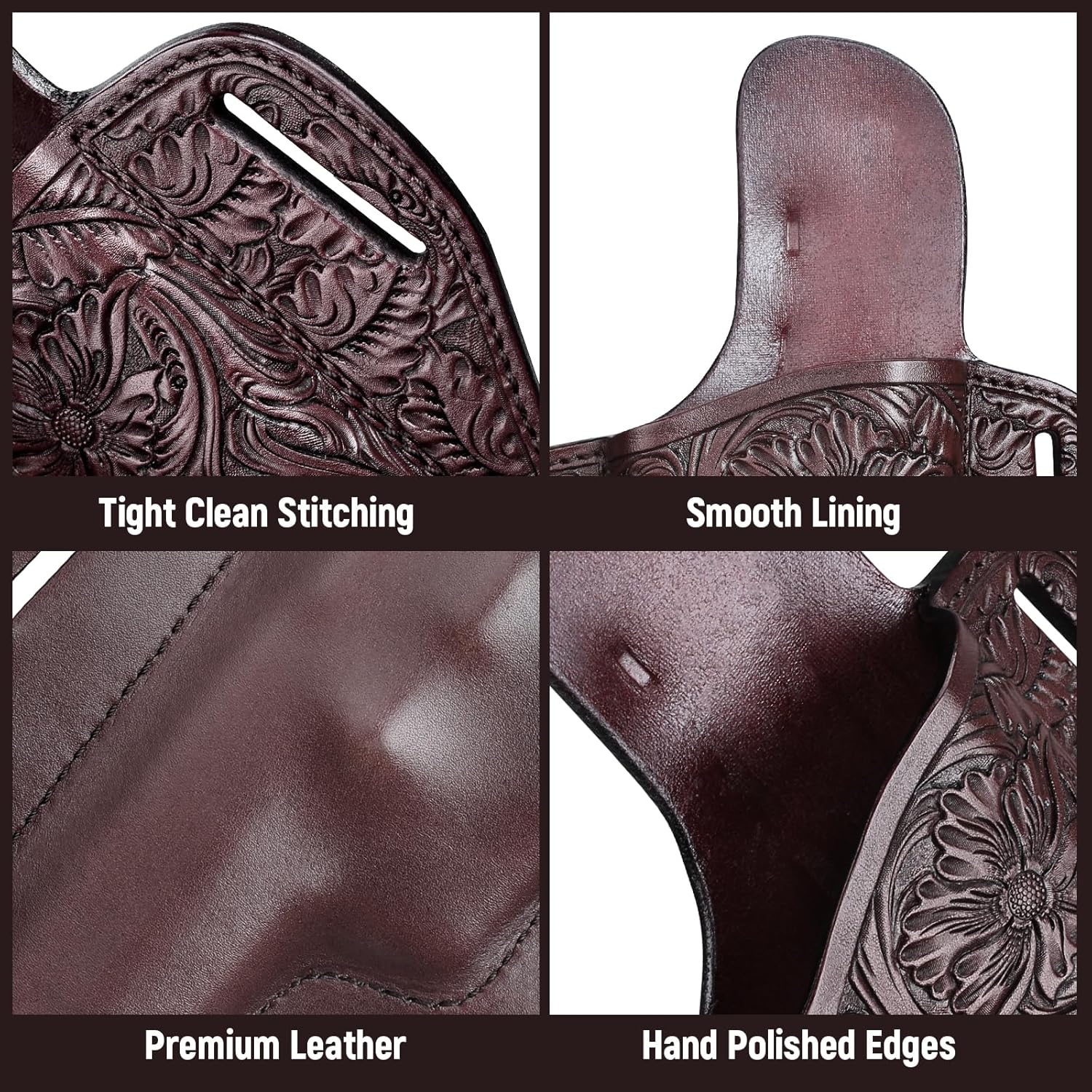 Premium Leather HK USP Holster - Compatible with Heckler & Koch (H&K) USP 9 mm /.40 Full Size, OWB Western Hand-Carved Holster for Women & Men - Fits 1.5" Belts, Right Hand GUN & FLOWER