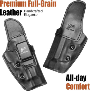 Beretta 92FS IWB Leather Holster - Optic Cut Concealed Carry, Adjustable Retention, Fits 1.5"-1.75" Belt, Premium Leather Inside Waistband, Black Right Hand - GUN & FLOWER