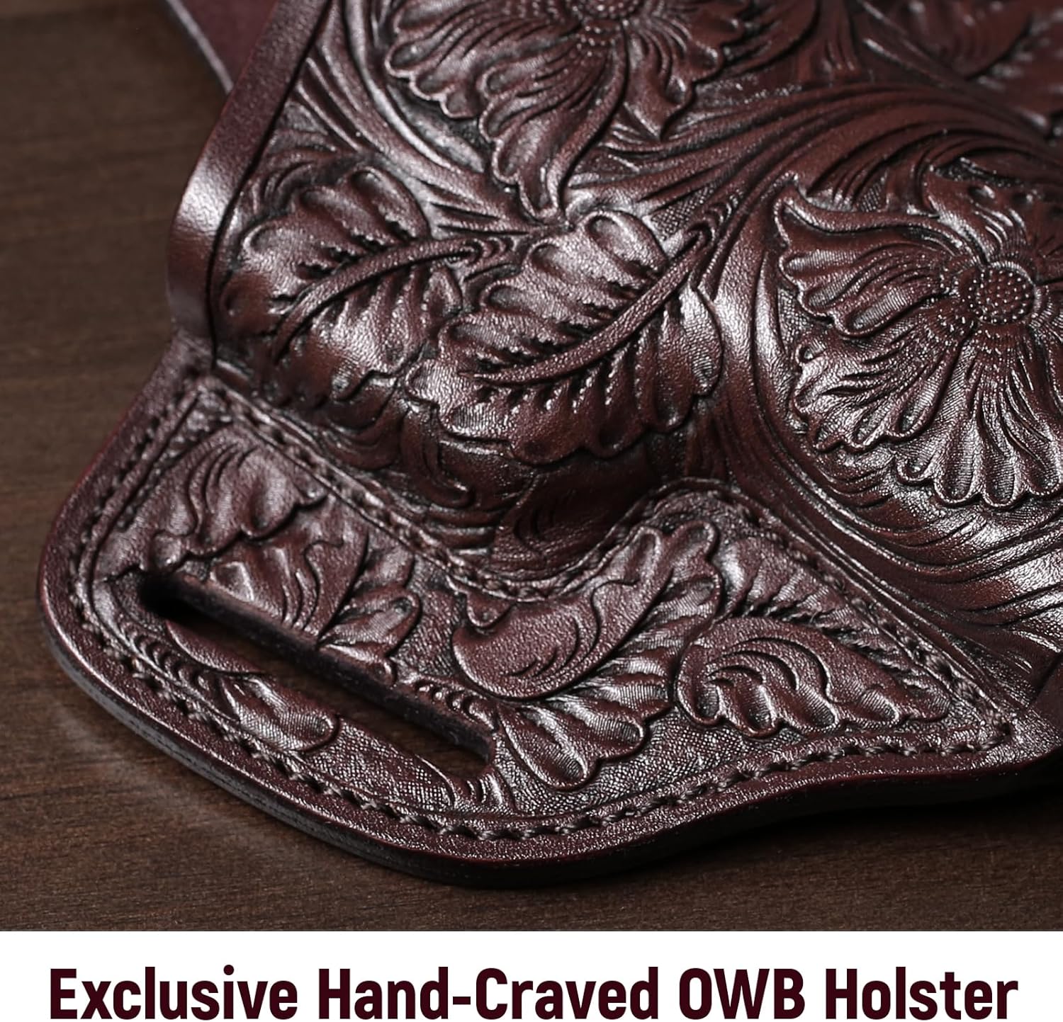 Premium Leather HK VP9 Holster - Compatible with Heckler & Koch (H&K) VP9/ VP40/ SFP9/ SFP40, OWB Western Hand-Carved Holster for Women & Men -Fits 1.5" Belts GUN & FLOWER