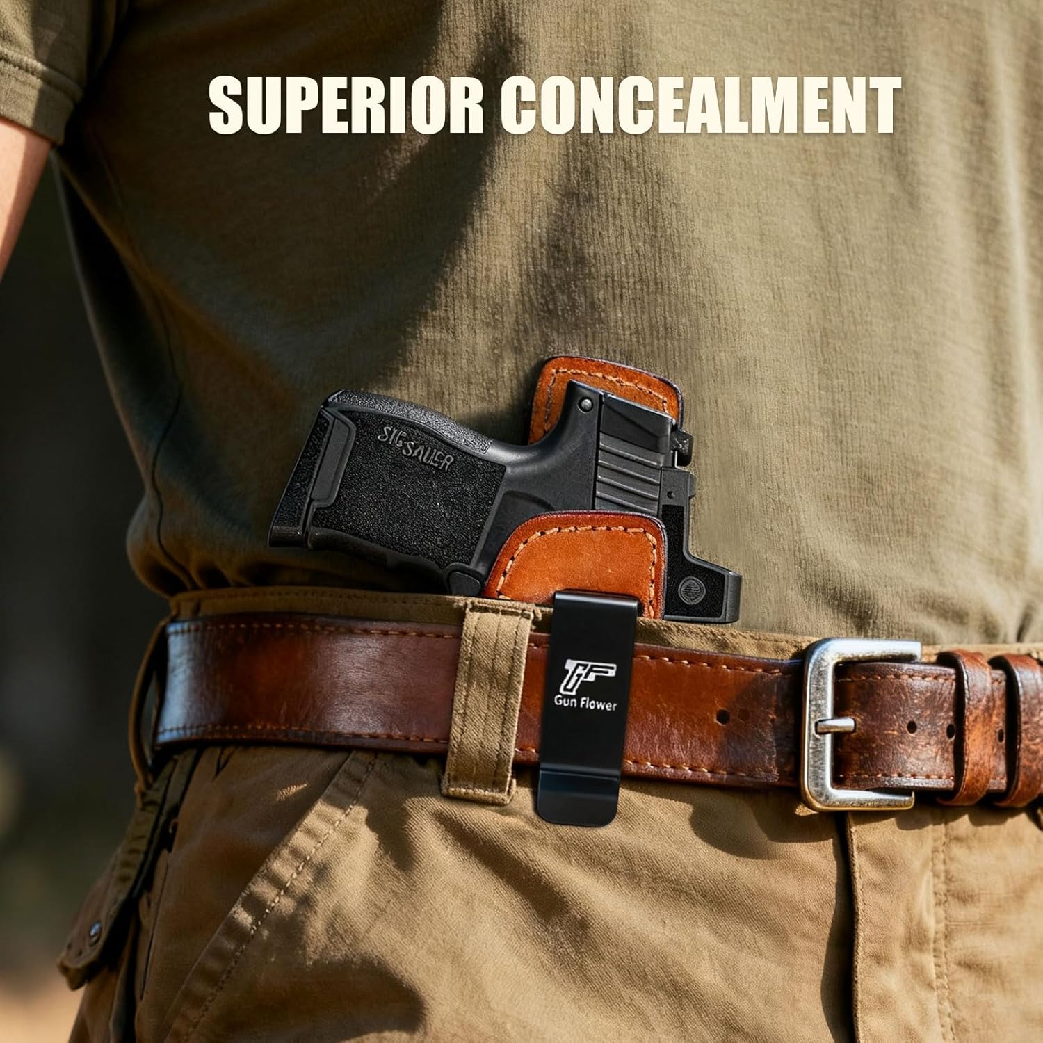 GUN & FLOWER  SIG Sauer P365 IWB Leather Holster - Premium Brown Leather, Optic Cut & Appendix Concealed Carry, Fits 1.5"-1.75" Belts, Right Hand for P365/P365X/P365 SAS/P365-380 GUN & FLOWER