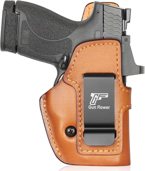 GUN & FLOWER IWB Leather Holster for M&P Shield Plus 9mm / M&P Shield M2.0 / M&P Shield 1.0 - Optic Cut, Inside Waistband Concealed Carry, Adjustable Retention, Right Hand, Brown