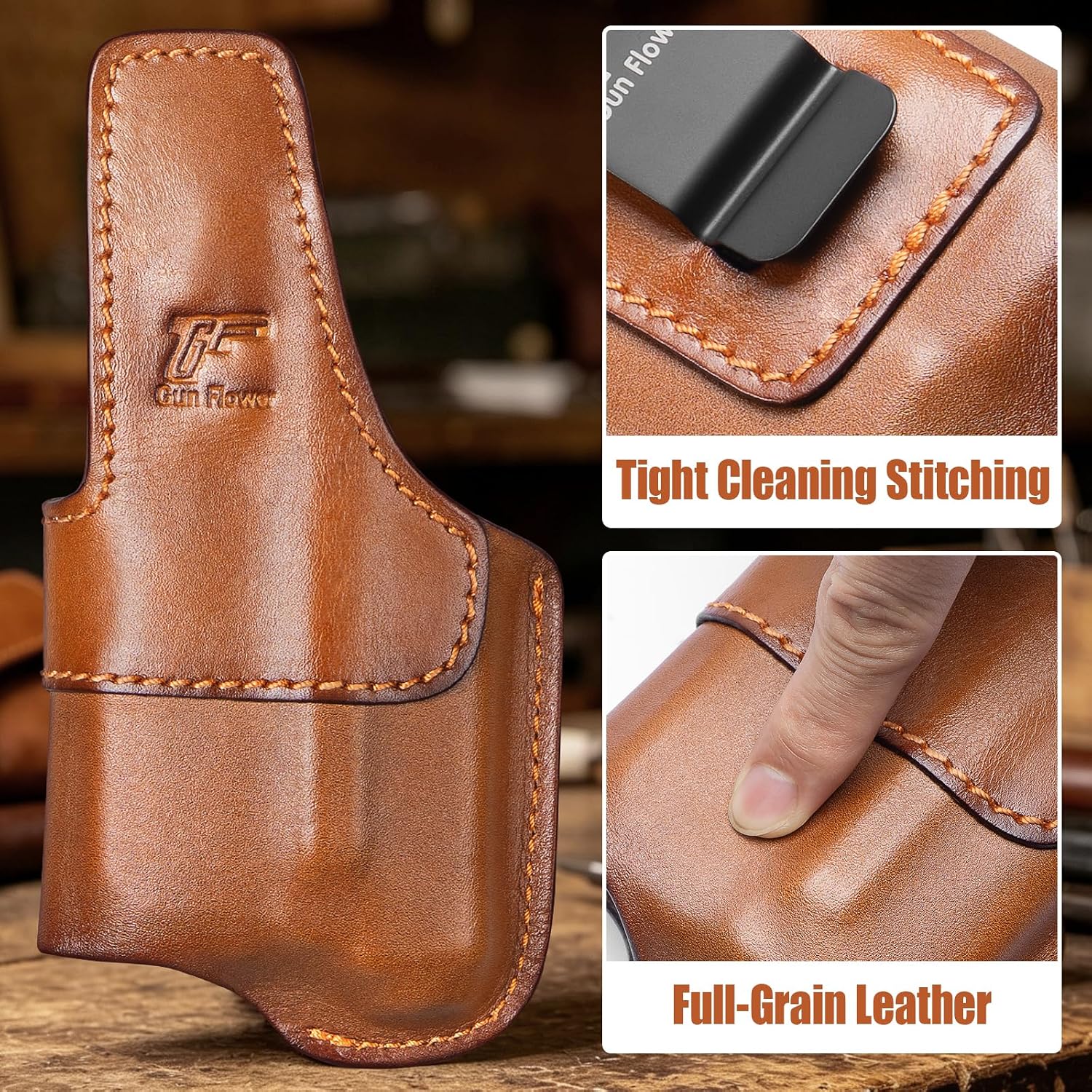 Taurus G3C / G2C IWB Brown Leather Holster w/Olight Baldr S / Baldr Mini / RL Mini - Light-Bearing Concealed Carry, Optic Cut, Fits PT111/PT140, 1.5"-1.75" Belts, Right Hand