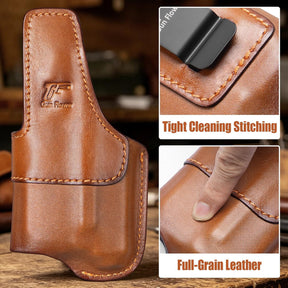 Taurus G3C / G2C IWB Brown Leather Holster w/Olight Baldr S / Baldr Mini / RL Mini - Light-Bearing Concealed Carry, Optic Cut, Fits PT111/PT140, 1.5"-1.75" Belts, Right Hand