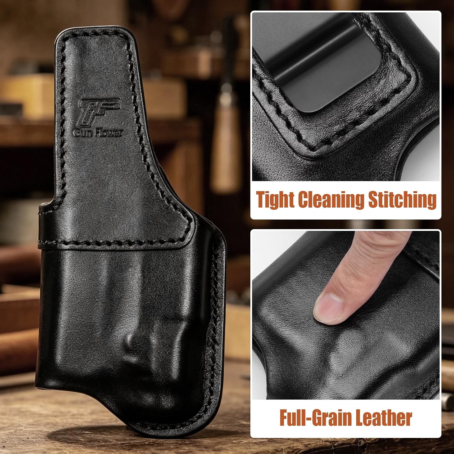 IWB Leather Holster for Glock 43X w/TLR-7X Sub, TLR-7 HL-X Sub & TLR-7 Sub | Also Fits PSA Dagger Micro, Fits Glock 43X MOS & 43X with Rail Only, Optic-Ready Cut, Fits 1.5"-1.75" Belts, Right Hand