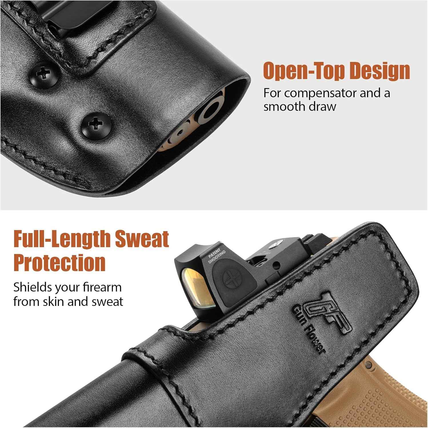 Gunflower  Glock 19/19X/23/32/44/45 Gen1-5 & MOS IWB Leather Holster - Optic Cut Custom Fit (Also PSA Dagger Compact & Ruger RXM), Premium Leather Concealed Carry, Fits 1.5"-1.75" Belt, Black Right Hand
