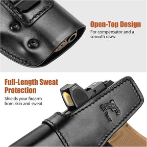 Gunflower  Glock 19/19X/23/32/44/45 Gen1-5 & MOS IWB Leather Holster - Optic Cut Custom Fit (Also PSA Dagger Compact & Ruger RXM), Premium Leather Concealed Carry, Fits 1.5"-1.75" Belt, Black Right Hand