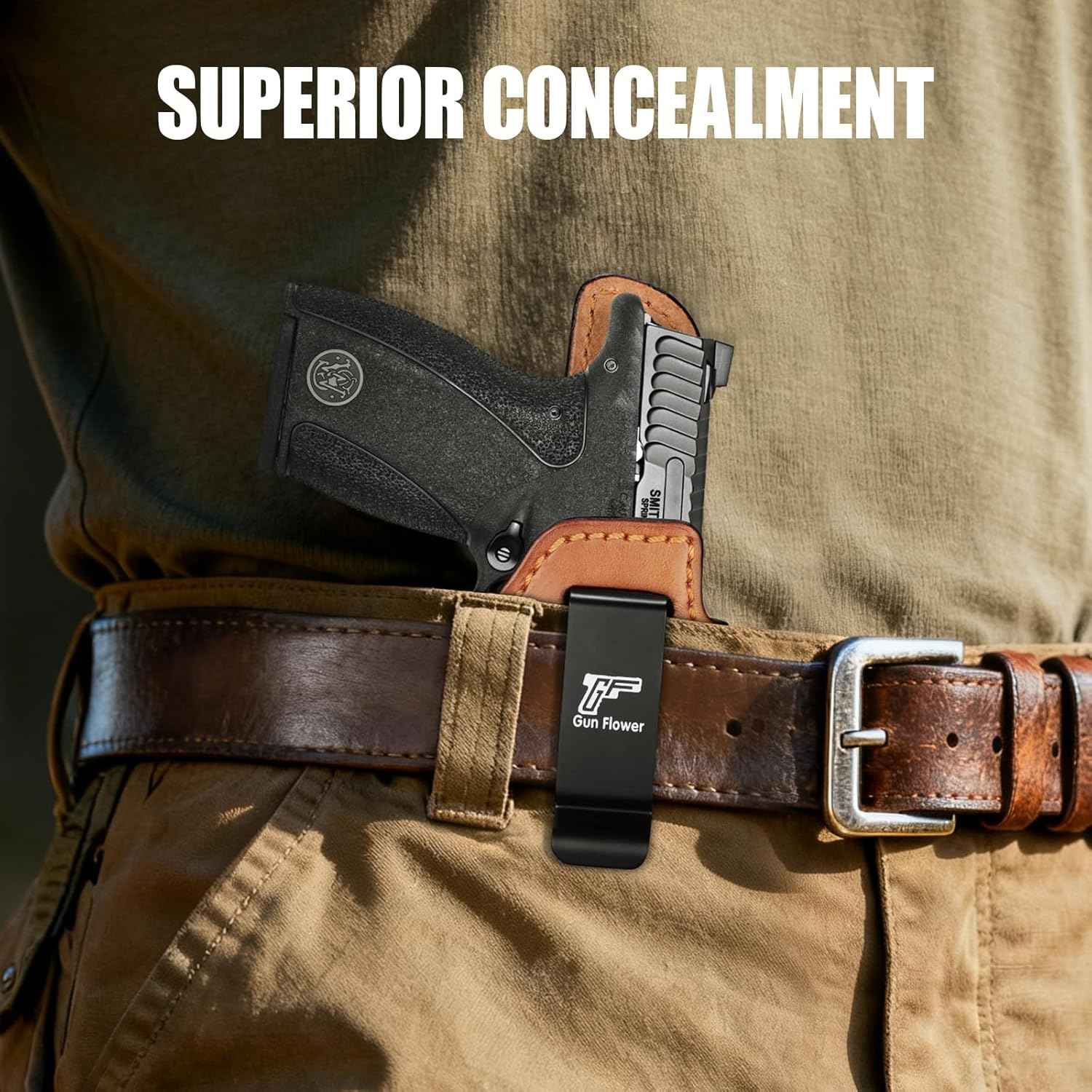 S&W Bodyguard 2.0 IWB Leather Holster - Optic Cut Concealed Carry, Premium Leather Inside Waistband, Fits 1.5"-1.75" Belt, Right Hand - GUN & FLOWER