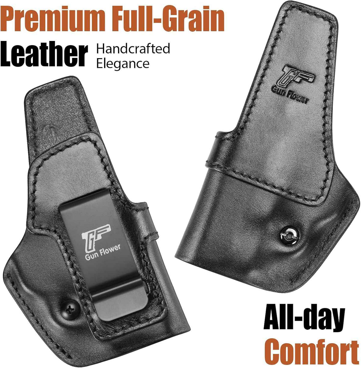 S&W M&P Shield / Shield Plus 3.1" IWB Leather Holster - Adjustable Retention, Inside Waistband Concealed Carry, Fits M&P 9 Shield, M&P 9/40 Shield M2.0 & Shield Plus, Right Hand - GUN & FLOWER
