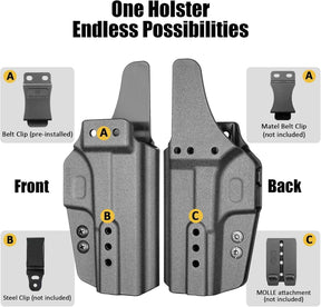 Glock 19/17/19X/45 IWB Holster - Optic Cut, Adjustable Cant & Height, Inside Waistband Concealed Carry, Fits Gen 1-6 + G34/G44/G32 Gen3-4 & Ruger RXM, Right Hand Black (OWB Ready) - GUN & FLOWER