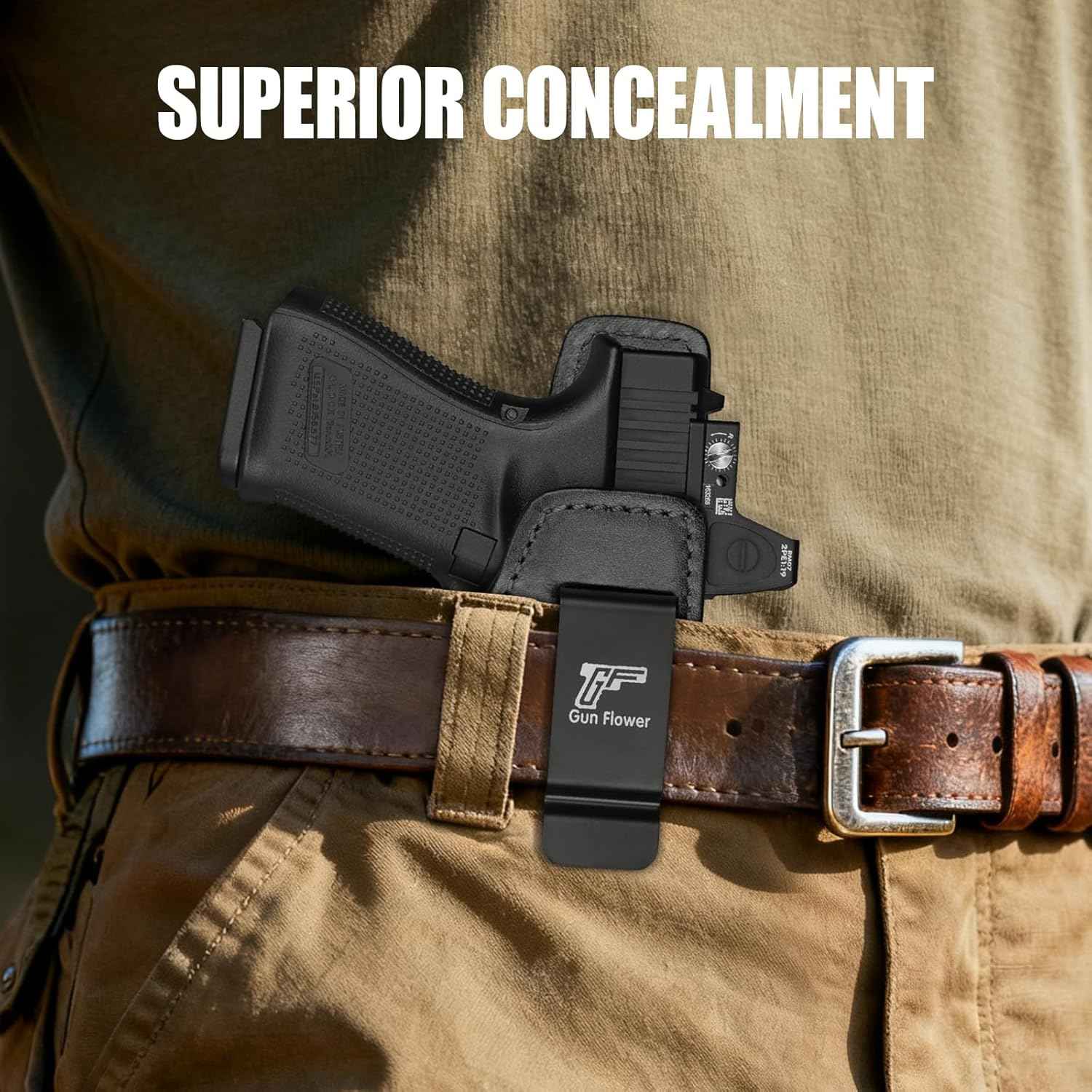 Gunflower  Glock 19/19X/23/32/44/45 Gen1-5 & MOS IWB Leather Holster - Optic Cut Custom Fit (Also PSA Dagger Compact & Ruger RXM), Premium Leather Concealed Carry, Fits 1.5"-1.75" Belt, Black Right Hand