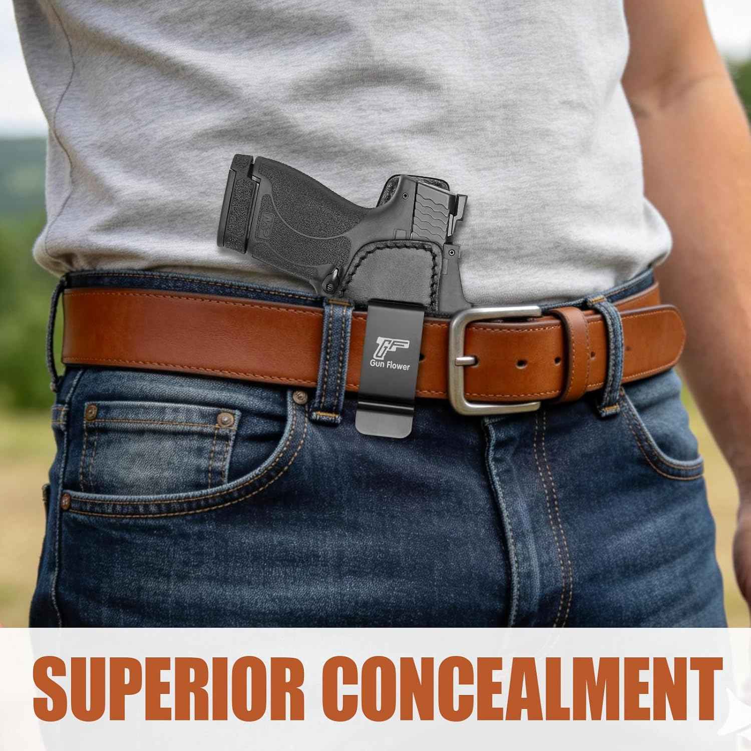 S&W M&P Shield / Shield Plus 3.1" IWB Leather Holster - Adjustable Retention, Inside Waistband Concealed Carry, Fits M&P 9 Shield, M&P 9/40 Shield M2.0 & Shield Plus, Right Hand - GUN & FLOWER