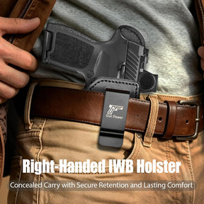 Sig P320 Compact / M18 IWB Black Leather Holster w/Olight Baldr S / Baldr Mini / RL Mini - Light-Bearing Optic Cut, Also Fits P320 XCarry & XCompact, 1.5"-1.75" Belts, Right Hand
