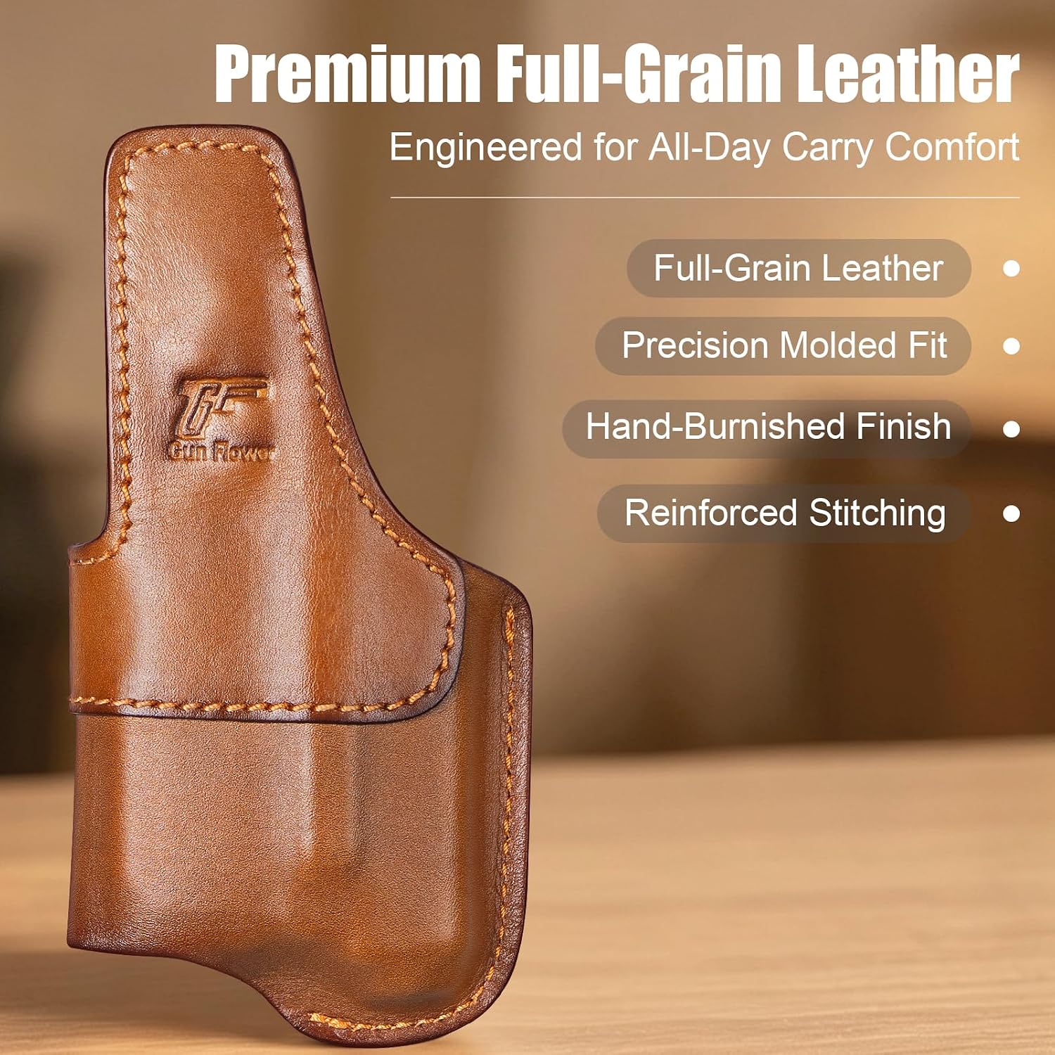 Hellcat Pro IWB Brown Leather Holster w/Olight Baldr S / Baldr Mini / RL Mini - Light-Bearing Optic Cut, Fits Hellcat Pro OSP / Comp / Threaded, 1.5"-1.75" Belts, Right Hand