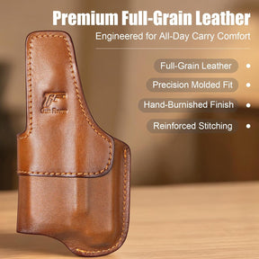 Hellcat Pro IWB Brown Leather Holster w/Olight Baldr S / Baldr Mini / RL Mini - Light-Bearing Optic Cut, Fits Hellcat Pro OSP / Comp / Threaded, 1.5"-1.75" Belts, Right Hand