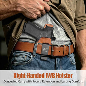 Glock 43X IWB Leather Holster w/TLR-7X Sub, TLR-7 HL-X Sub & TLR-7 Sub - Optic-Ready Cut, Fits Glock 43X MOS & Rail Version + PSA Dagger Micro, 1.5"-1.75" Belts, Right Hand - GUN & FLOWER