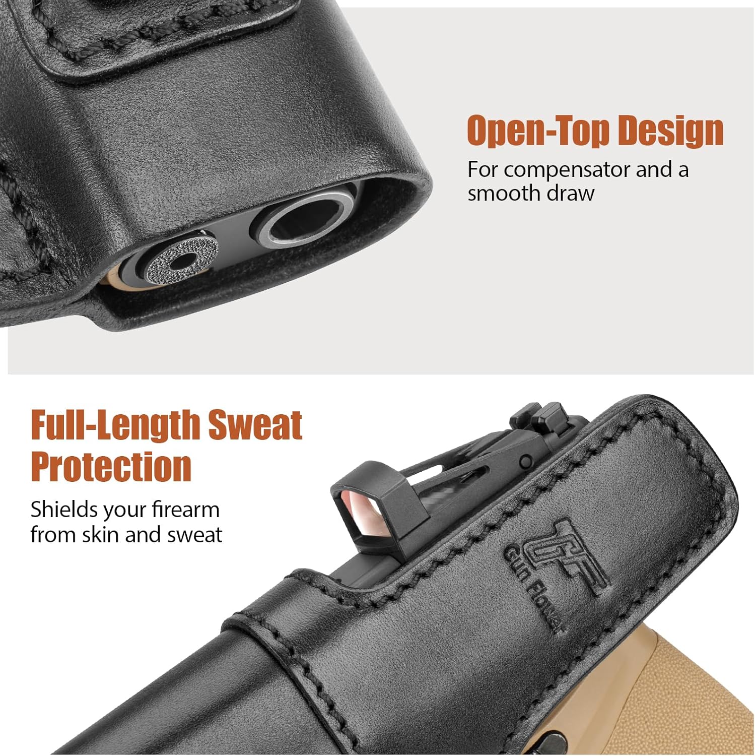 Ruger MAX-9 / PSA Dagger Micro / Springfield Hellcat / Hellcat OSP IWB Leather Holster - Optic Cut Concealed Carry, Fits 1.5"-1.75" Belt, Premium Leather Right Hand - GUN & FLOWER