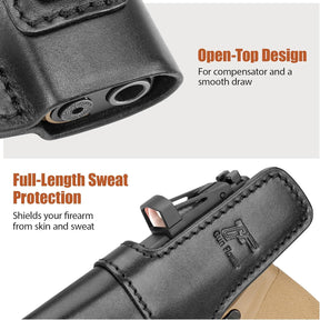 Ruger MAX-9 / PSA Dagger Micro / Springfield Hellcat / Hellcat OSP IWB Leather Holster - Optic Cut Concealed Carry, Fits 1.5"-1.75" Belt, Premium Leather Right Hand - GUN & FLOWER