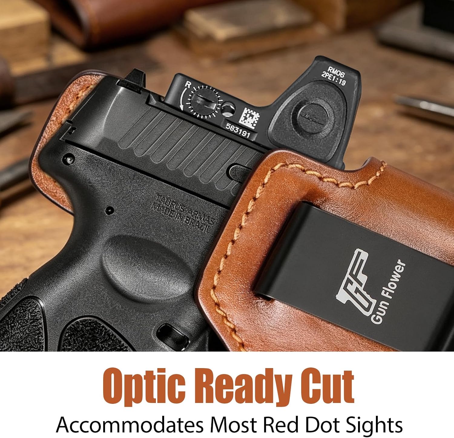 Taurus G3C / G2C IWB Brown Leather Holster w/Olight Baldr S / Baldr Mini / RL Mini - Light-Bearing Concealed Carry, Optic Cut, Fits PT111/PT140, 1.5"-1.75" Belts, Right Hand