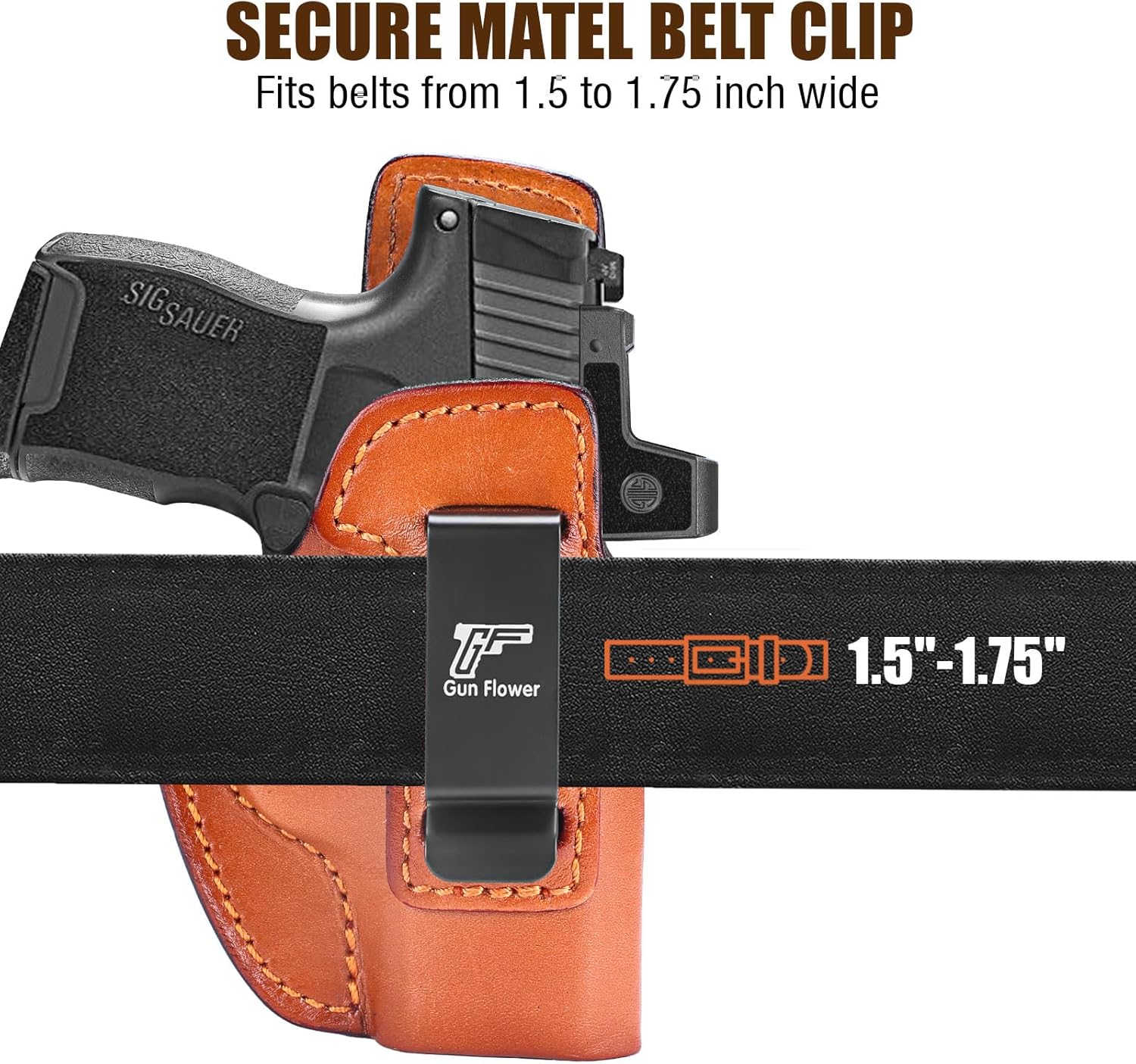 GUN & FLOWER  SIG Sauer P365 IWB Leather Holster - Premium Brown Leather, Optic Cut & Appendix Concealed Carry, Fits 1.5"-1.75" Belts, Right Hand for P365/P365X/P365 SAS/P365-380 GUN & FLOWER