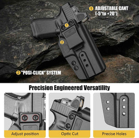 Glock 19/17/19X/45 IWB Holster - Optic Cut, Adjustable Cant & Height, Inside Waistband Concealed Carry, Fits Gen 1-6 + G34/G44/G32 Gen3-4 & Ruger RXM, Right Hand Black (OWB Ready) - GUN & FLOWER