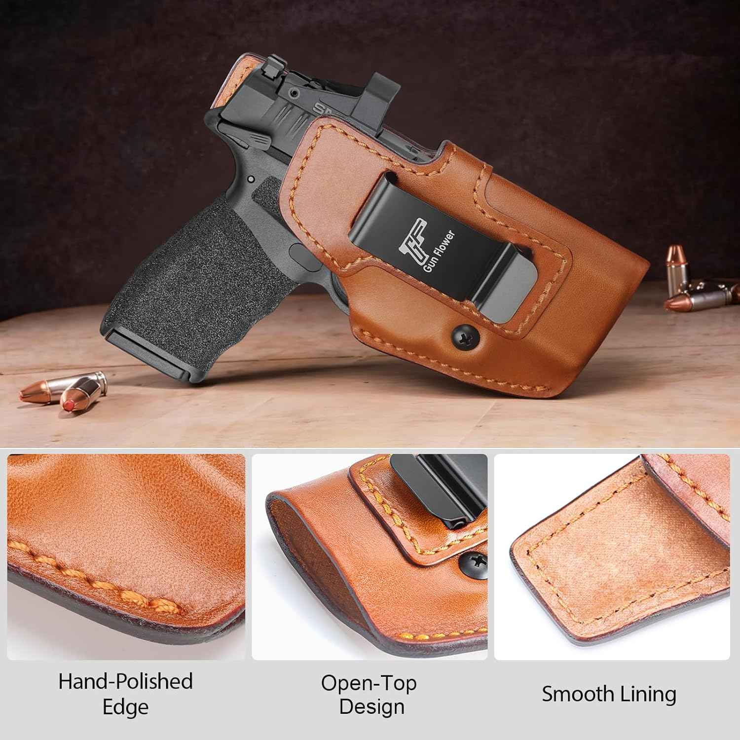 Springfield Hellcat Pro Holster IWB Leather Optic Cut - Fits Hellcat Pro/Comp & Hellcat RDP, Concealed Carry Appendix Inside Waistband, 1.5"-1.75" Belt, Black Right Hand - GUN & FLOWER