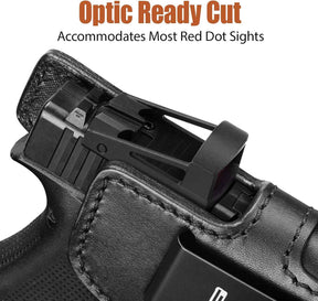 Glock 43/43X/43X MOS IWB Leather Holster - Optic Cut Concealed Carry, Appendix Inside Waistband, Fits 1.5"-1.75" Belt, Brown/Black Right Hand - GUN & FLOWER