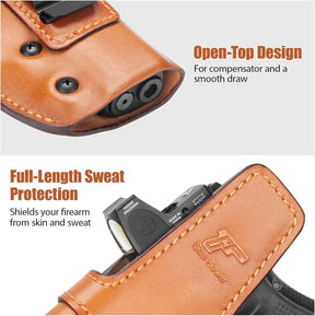 Glock 19/19X/23/32/45 Gen1-5 & MOS IWB Leather Holster - Optic Cut Custom Fit (Also PSA Dagger Compact & Ruger RXM), Premium Leather Concealed Carry, Fits 1.5"-1.75" Belt, Right Hand
