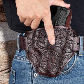 Premium Leather HK VP9 Holster - Compatible with Heckler & Koch (H&K) VP9/ VP40/ SFP9/ SFP40, OWB Western Hand-Carved Holster for Women & Men -Fits 1.5" Belts GUN & FLOWER