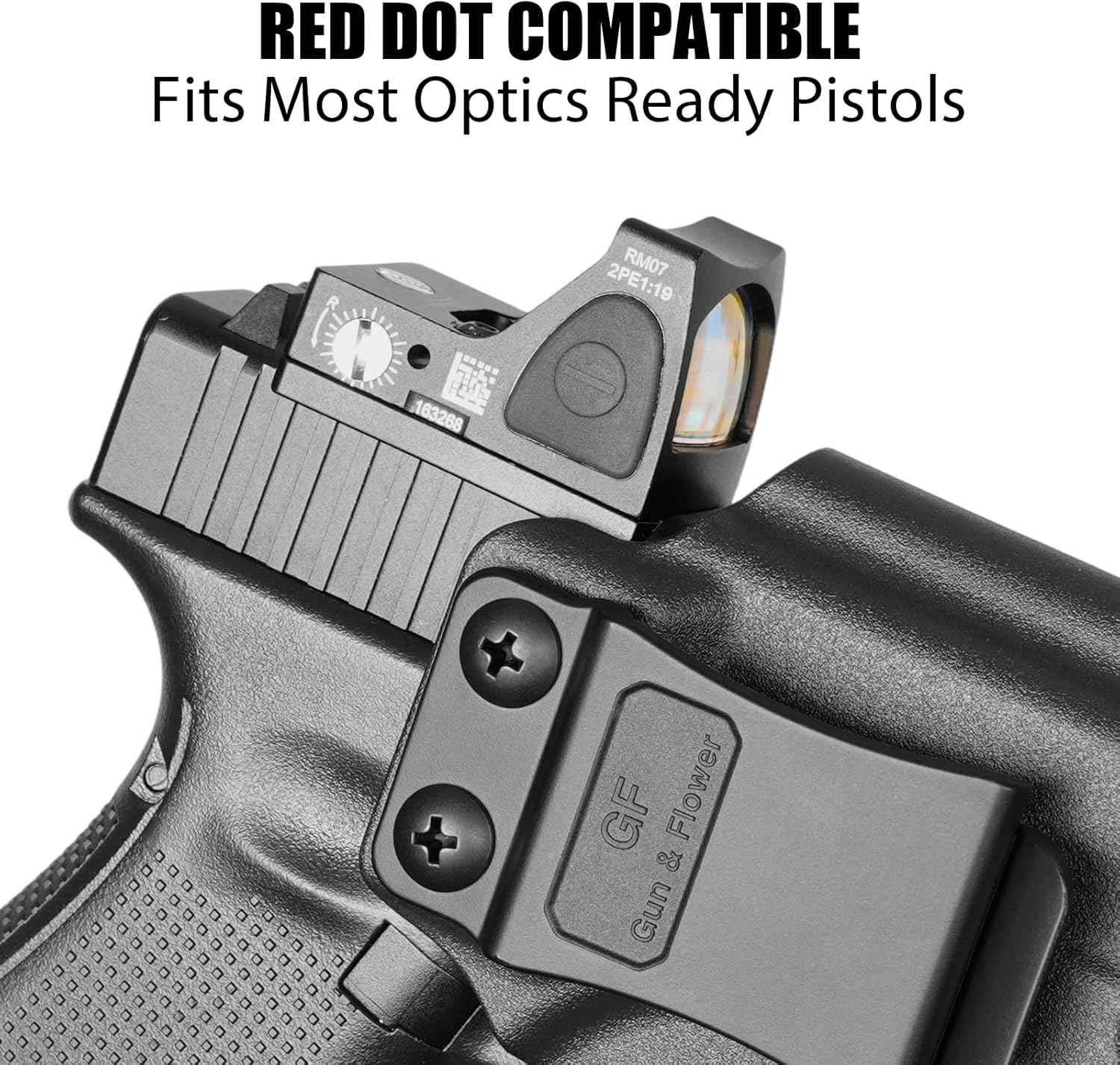 Glock 19/17/19X/45 IWB Holster - Optic Cut, Adjustable Cant & Height, Inside Waistband Concealed Carry, Fits Gen 1-6 + G34/G44/G32 Gen3-4 & Ruger RXM, Right Hand Black (OWB Ready) - GUN & FLOWER