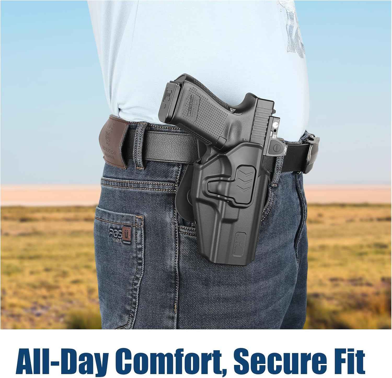 Glock 17/19/19X/23/45 OWB Holster - Level II Index Finger Release, Adjustable Retention, 360° Paddle, Precision Fit Right Hand