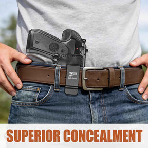 Beretta 92FS IWB Leather Holster - Optic Cut Concealed Carry, Adjustable Retention, Fits 1.5"-1.75" Belt, Premium Leather Inside Waistband, Black Right Hand - GUN & FLOWER