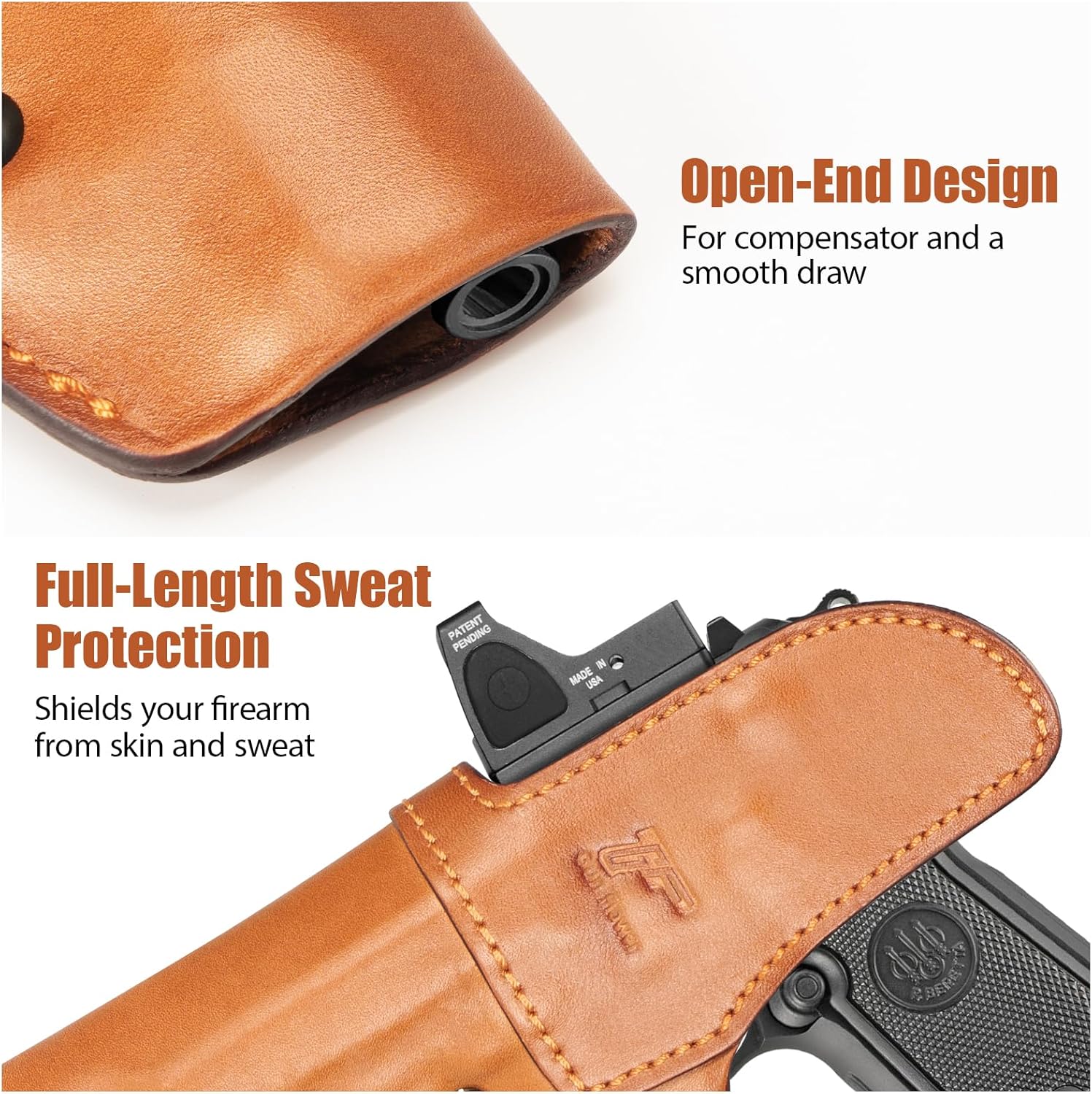 Beretta 92FS / 96 / M9 (No Rail) IWB Leather Holster - Optic Cut, Adjustable Retention, Concealed Carry Inside Waistband, Fits 1.5"-1.75" Belt, Brown Right Hand - GUN & FLOWER