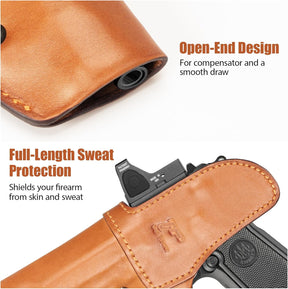 Beretta 92FS / 96 / M9 (No Rail) IWB Leather Holster - Optic Cut, Adjustable Retention, Concealed Carry Inside Waistband, Fits 1.5"-1.75" Belt, Brown Right Hand - GUN & FLOWER