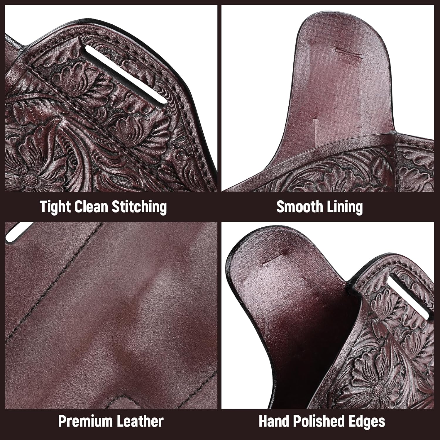 Premium Leather HK VP9 Holster - Compatible with Heckler & Koch (H&K) VP9/ VP40/ SFP9/ SFP40, OWB Western Hand-Carved Holster for Women & Men -Fits 1.5" Belts GUN & FLOWER