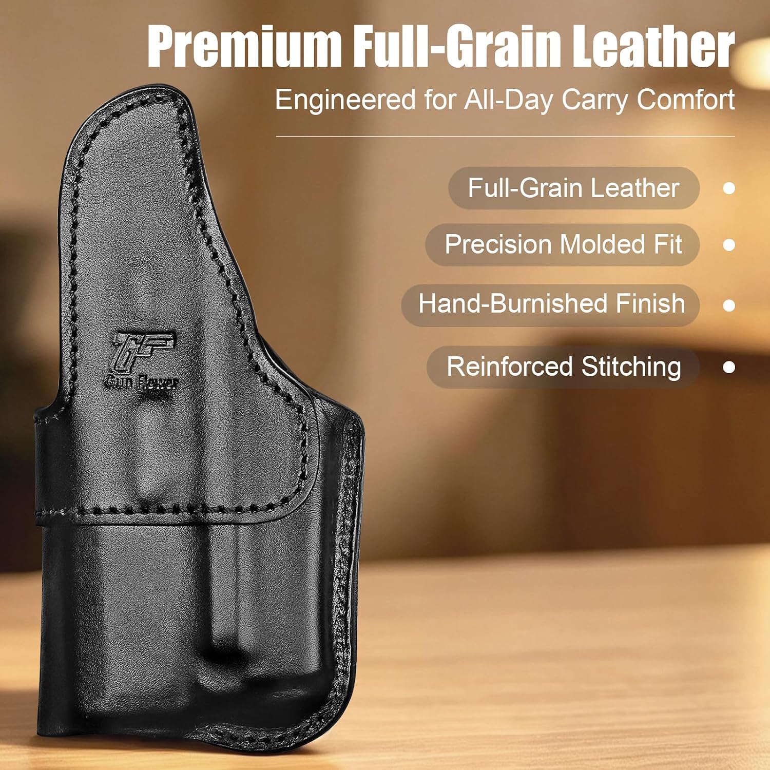 Sig P320 Compact / M18 IWB Black Leather Holster w/Olight Baldr S / Baldr Mini / RL Mini - Light-Bearing Optic Cut, Also Fits P320 XCarry & XCompact, 1.5"-1.75" Belts, Right Hand