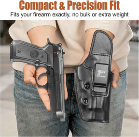 Beretta 92FS IWB Leather Holster - Optic Cut Concealed Carry, Adjustable Retention, Fits 1.5"-1.75" Belt, Premium Leather Inside Waistband, Black Right Hand - GUN & FLOWER