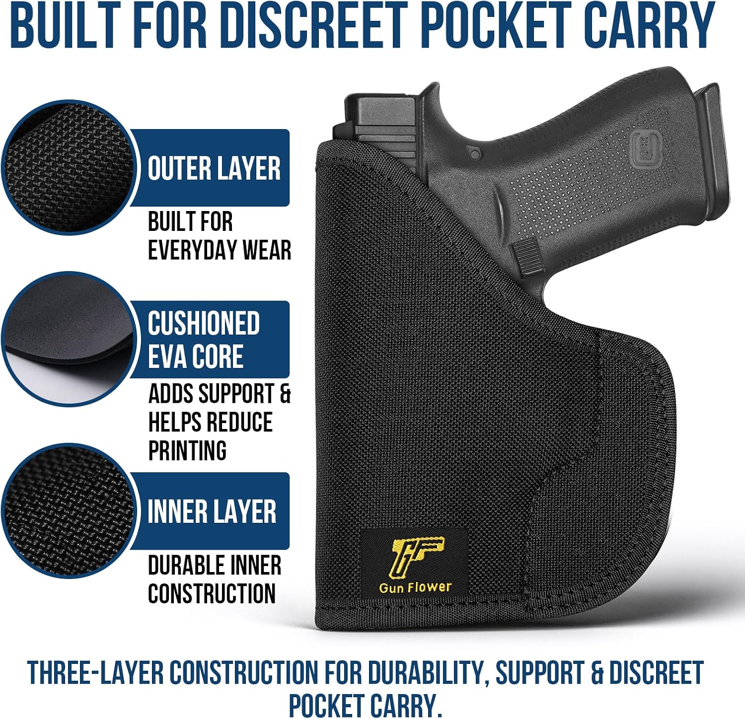Soft Neoprene, Ambidextrous G43 Soft Pocket Holster, Right/Left Hand Carry , Suede-Like Lining, Secure Pocket Grip, Smooth Draw, Front or Back Pocket Carry