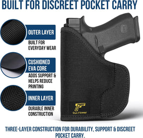 Soft Neoprene, Ambidextrous G43 Soft Pocket Holster, Right/Left Hand Carry , Suede-Like Lining, Secure Pocket Grip, Smooth Draw, Front or Back Pocket Carry