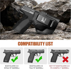 S&W Bodyguard 2.0 IWB Leather Holster - Optic Cut Concealed Carry, Premium Full Grain Leather, Fits 1.5"-1.75" Belt, Black Right Hand - GUN & FLOWER - Gunflowerholsters