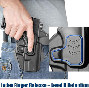 G19 OWB Index Finger Release Holster for Glock 19 G26 Gen 3 4 5, 19X 23 Gen 3 4, G 32 44 45 丨 Level II Retention, 360° Adjustable丨Optic-Compatible Option Available