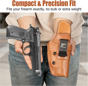 Beretta 92FS / 96 / M9 (No Rail) IWB Leather Holster - Optic Cut, Adjustable Retention, Concealed Carry Inside Waistband, Fits 1.5"-1.75" Belt, Brown Right Hand - GUN & FLOWER