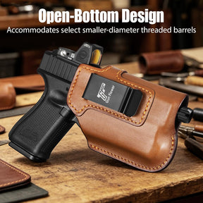 Glock 19/19X/23/32/44/45 IWB Leather Holster w/Olight Baldr S / Baldr Mini / RL Mini - Light-Bearing Optic Cut, Fits MOS Version, 1.5"-1.75" Belts, Right Hand