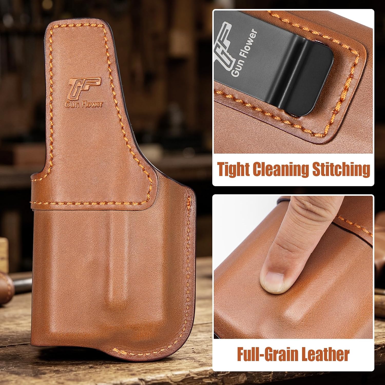 Glock 19/19X/23/32/44/45 IWB Leather Holster w/Olight Baldr S / Baldr Mini / RL Mini - Light-Bearing Optic Cut, Fits MOS Version, 1.5"-1.75" Belts, Right Hand