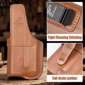 Glock 19/19X/23/32/44/45 IWB Leather Holster w/Olight Baldr S / Baldr Mini / RL Mini - Light-Bearing Optic Cut, Fits MOS Version, 1.5"-1.75" Belts, Right Hand