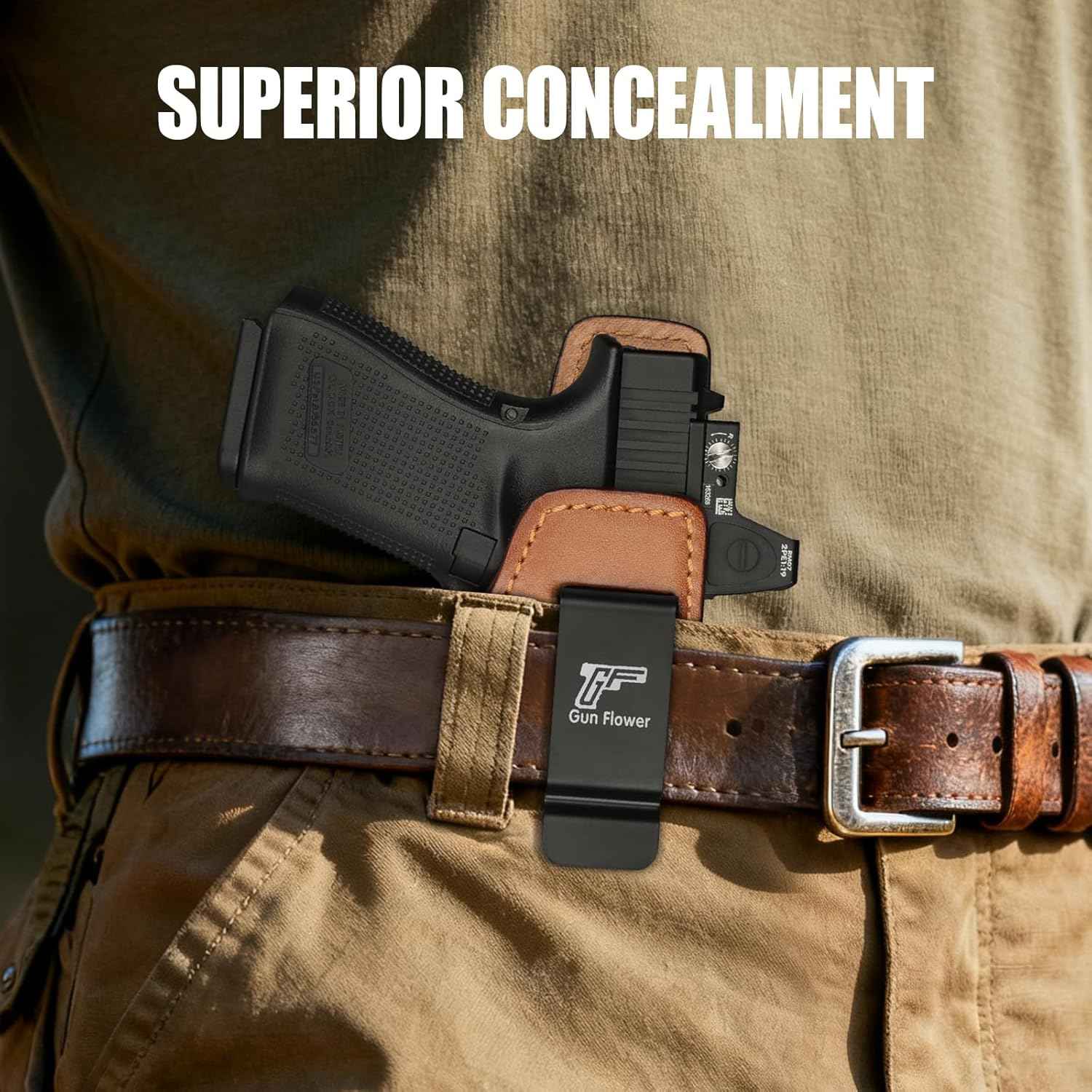 Glock 19/19X/23/32/45 Gen1-5 & MOS IWB Leather Holster - Optic Cut Custom Fit (Also PSA Dagger Compact & Ruger RXM), Premium Leather Concealed Carry, Fits 1.5"-1.75" Belt, Right Hand