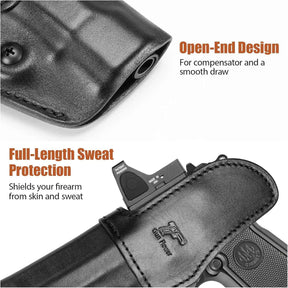 Beretta 92FS IWB Leather Holster - Optic Cut Concealed Carry, Adjustable Retention, Fits 1.5"-1.75" Belt, Premium Leather Inside Waistband, Black Right Hand - GUN & FLOWER